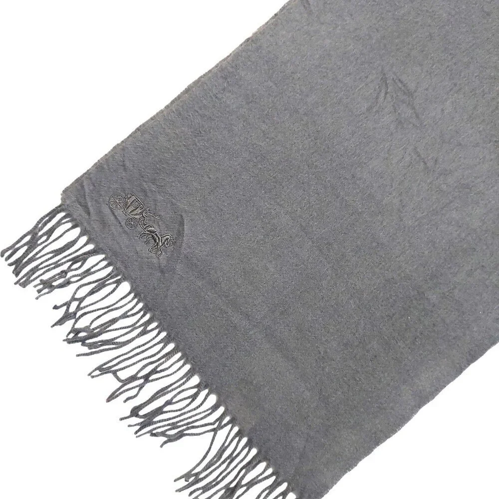 COACH Classic Vintage Solid Gray Horse & Carriage Embroidered Wool Blend Scarf
